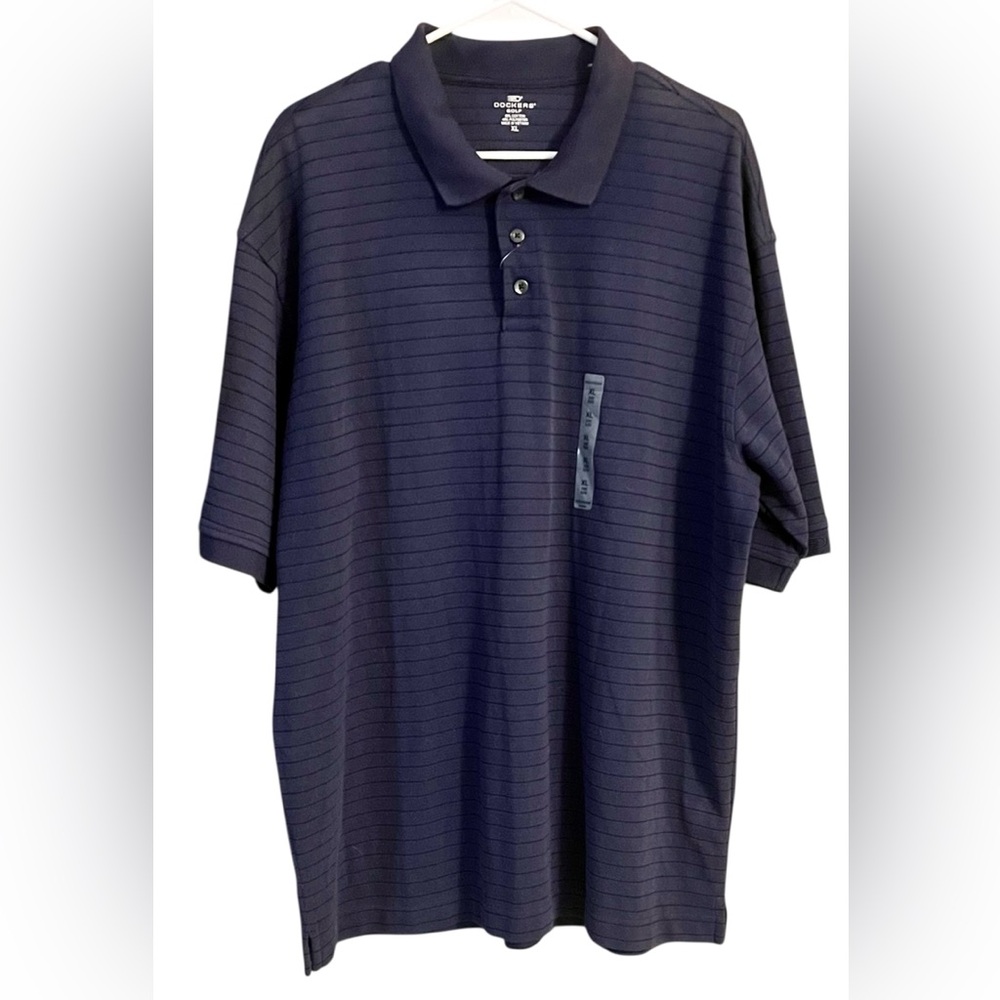 New with Tags Men Dockers Navy Blue Striped Polo Shirt